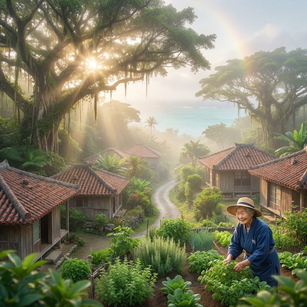 Paisaje místico de la aldea de Ogimi en Okinawa, Japón - el pueblo de la longevidad